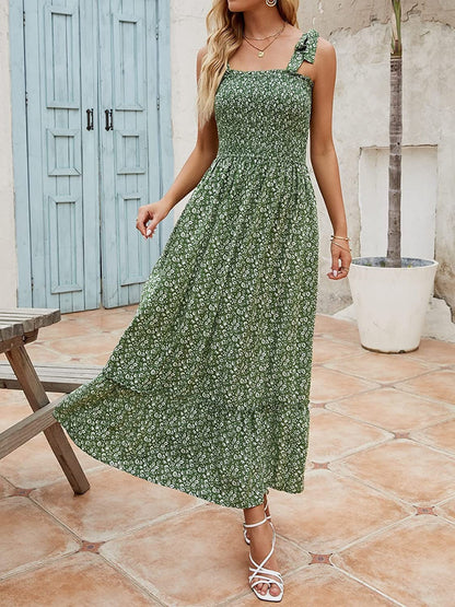 Maria – Lange, lockere Sommerkleider im Bohemian-Stil mit bedruckten Trägern für Damen