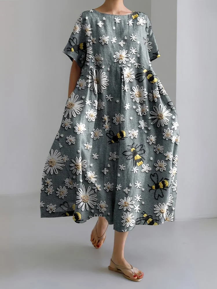 Susana Damen Freizeitkleid mit Bienenprint und floraler Spitze