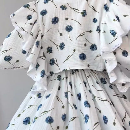 Greta - Süßes Kleid mit Puffärmeln und Blumenstickerei