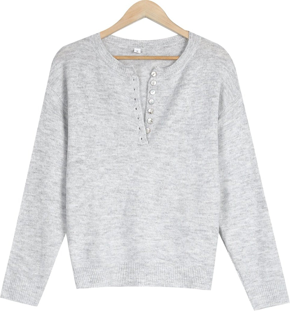 Thekla® | Klassischer grauer Pullover mit Knopfverschluss 'Grey Days'