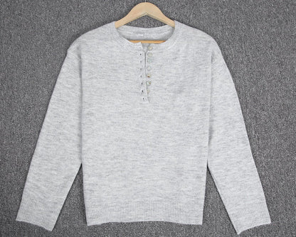 Thekla® | Klassischer grauer Pullover mit Knopfverschluss 'Grey Days'