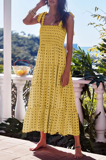 Romina – Bedruckte Kleider mit Spaghettiträgern und Polka-Dot-Patchwork für urbane Mode