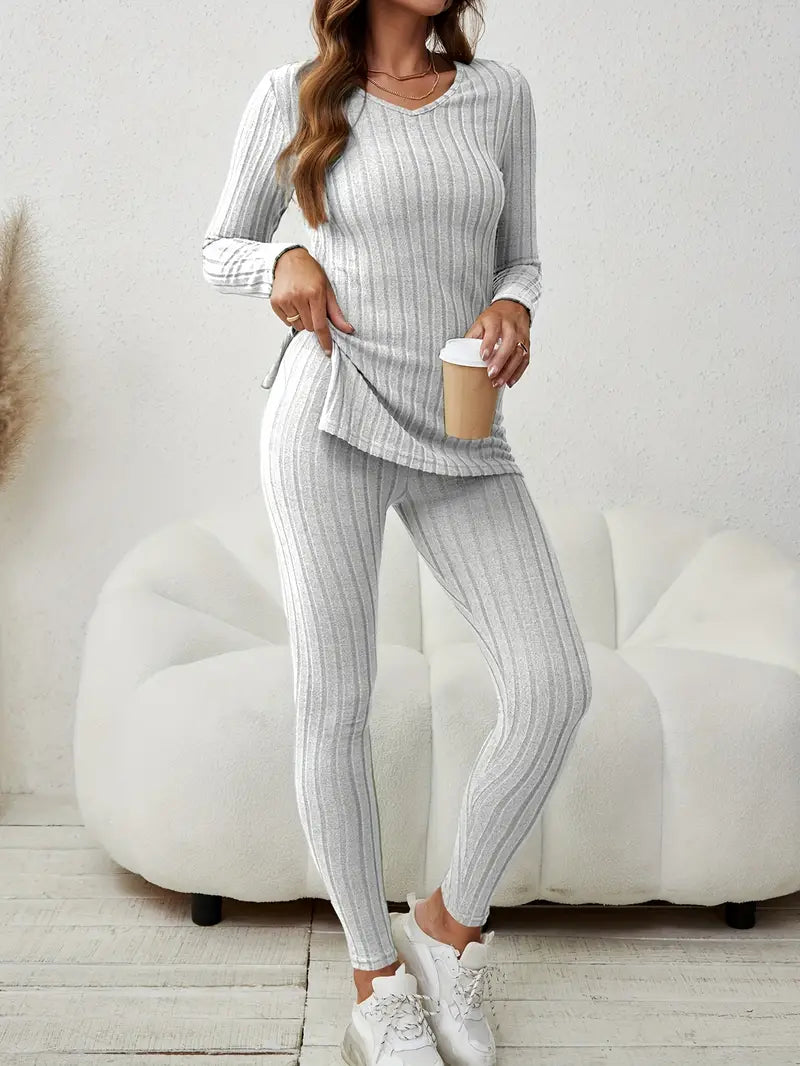 Bärbel® | Casual Geripptes Zweiteiliges Set