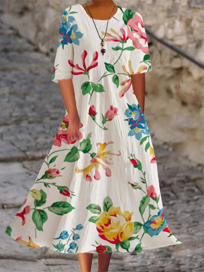 Fiona – Lässiges, Lockeres Damenkleid mit Botanischem Blumenmuster