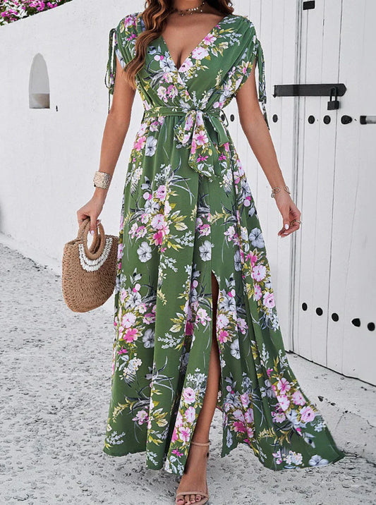 Delia - boho floral V-Ausschnitt böhmisches Temperament Kleid