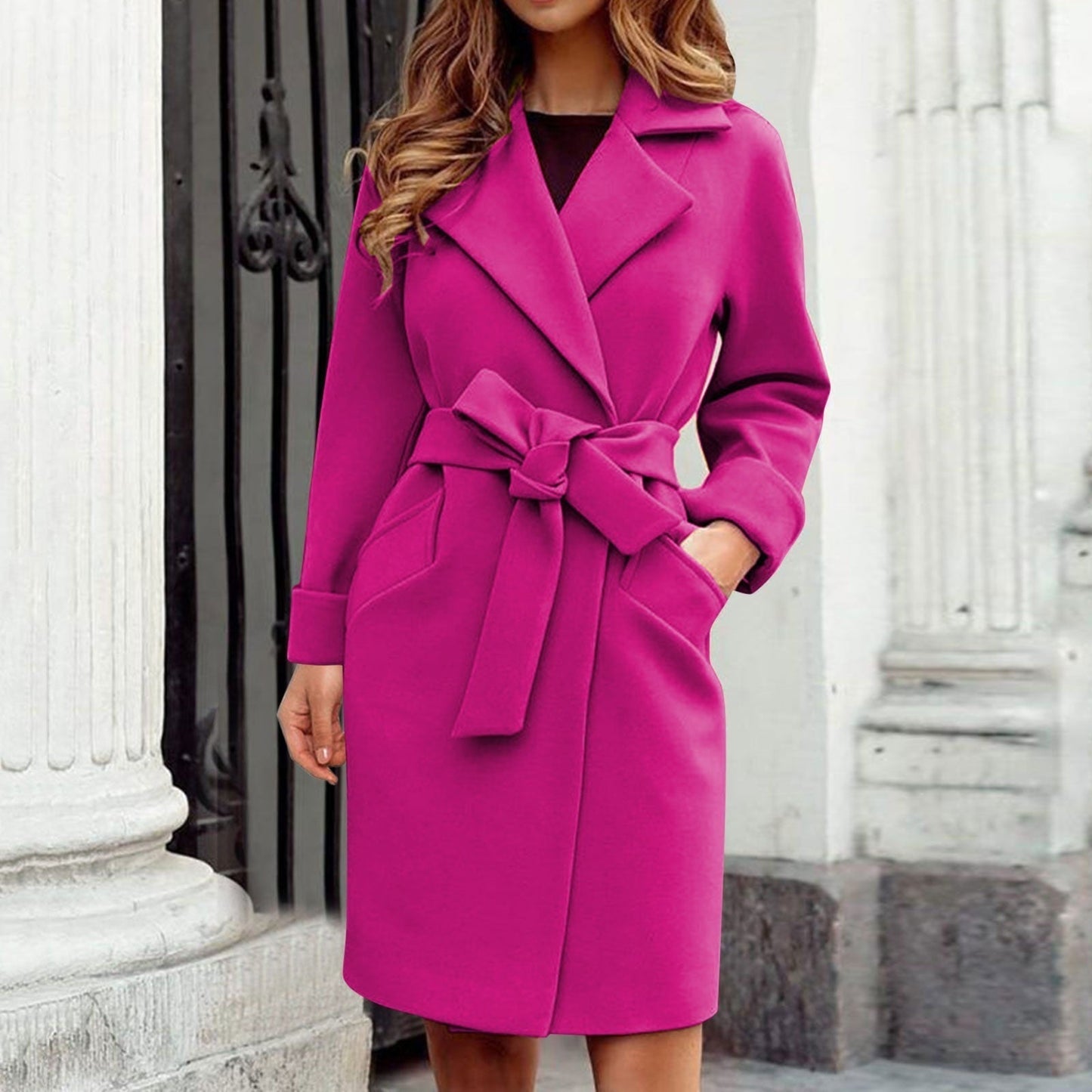 Etta® | Langer Trenchcoat-Wintermantel mit Knopfleiste in leuchtenden Farben